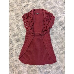 Sioni Wool Cardigan Sweater Vest Wrap Collar Cottage Boho Chunky Knit Coquette M